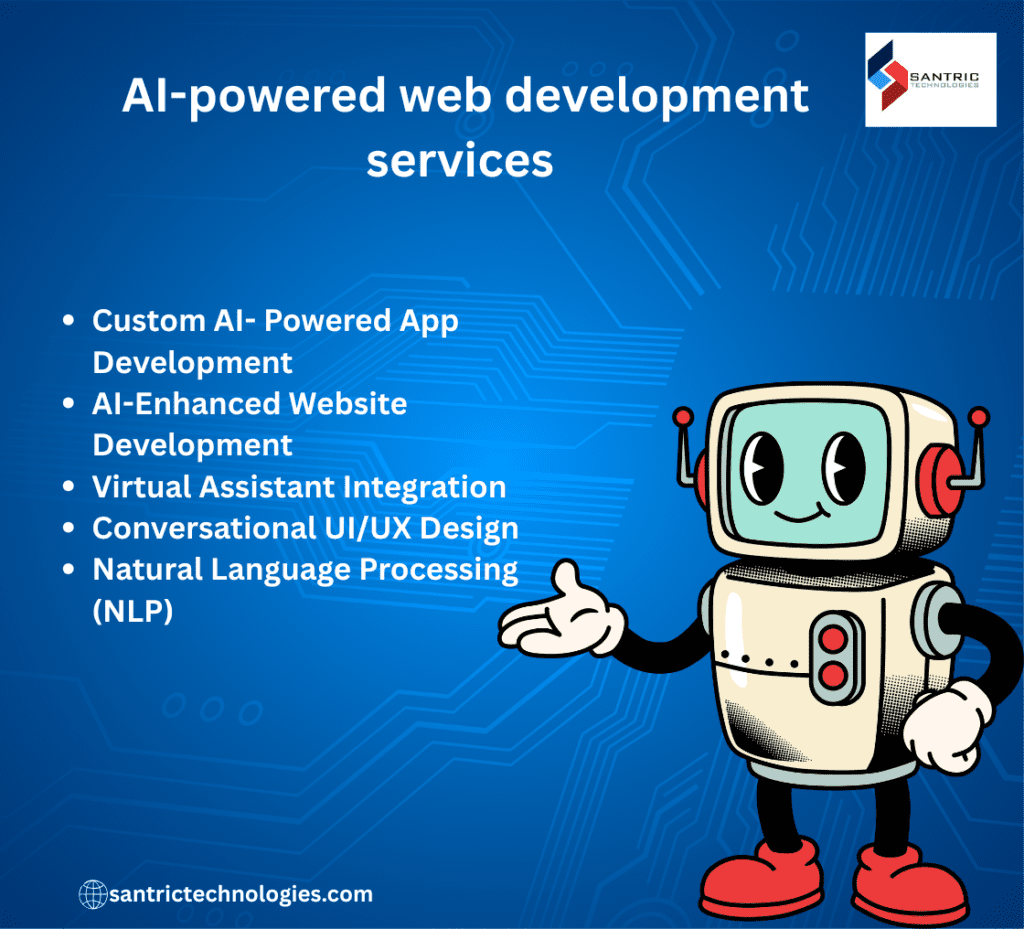 AI-powered web development services in Bangalore by Santric Technologies featuring custom app development and NLP solutions.