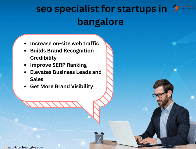 SEO specialist for startups in Bangalore at Santric Technologies office.